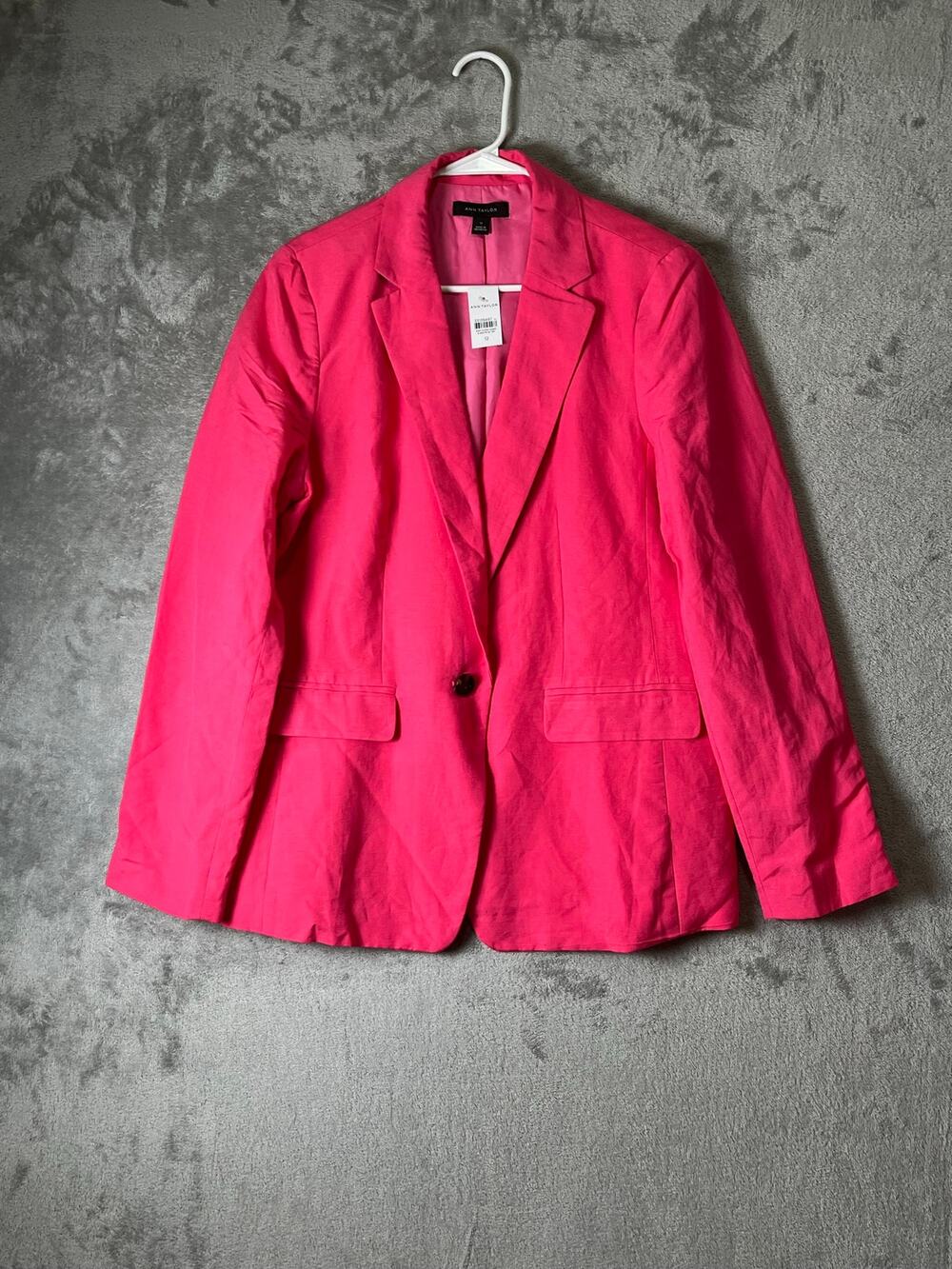 Ann Taylor The Greenwich Blazer Pink Linen Blend One Button Jacket Size 12 New